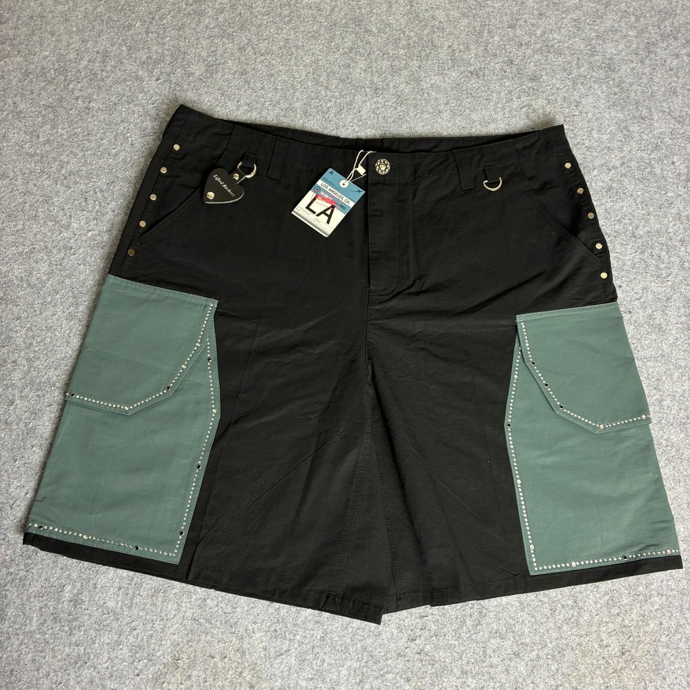 Lifted Anchors LA Mens 36 40x10 Bella Rhinestone Studded Cargo Shorts Black